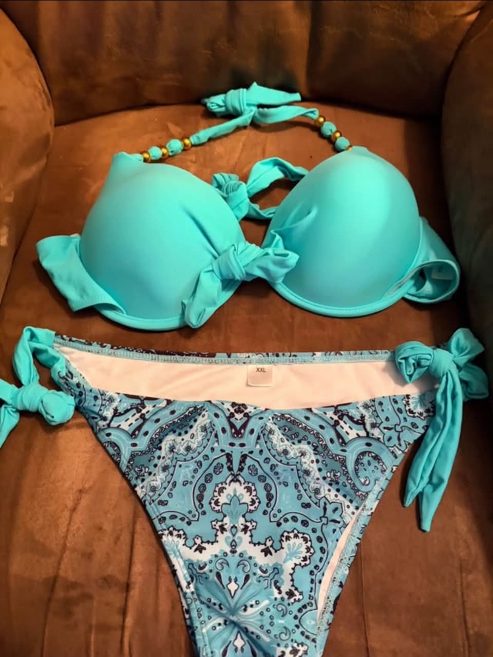 NWOT Turquoise Patterned Tie-Side Bikini Set - Women Swim